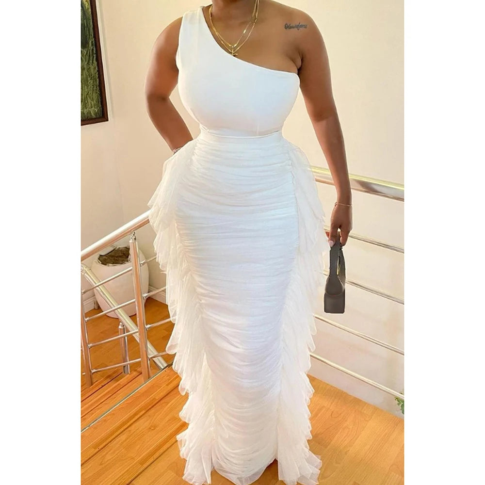 Plus Size Red Daily Side Tulle Ruffles Fold Skirts for Women 2025