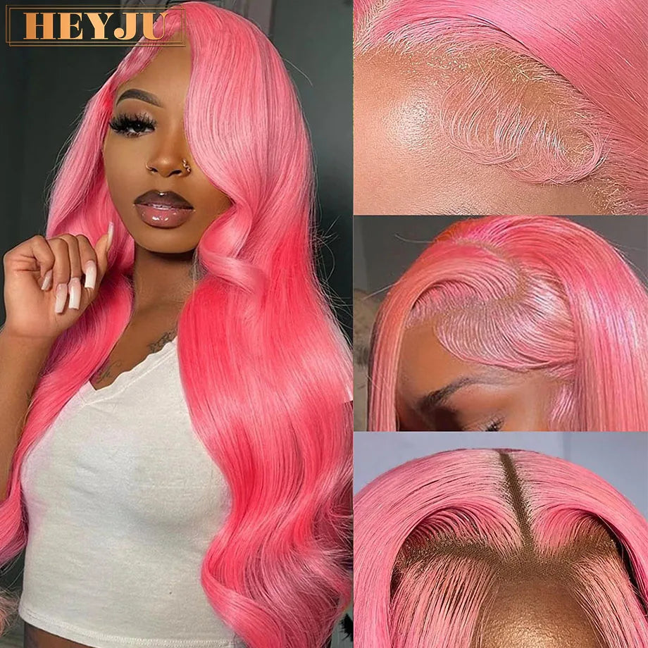 Pink Lace Front Wigs Human Hair Body Wave 13x6 HD Lace Frontal Wig Brazilian Colored Human Hair Wigs 100% 13x4 Loose Wave Wigs