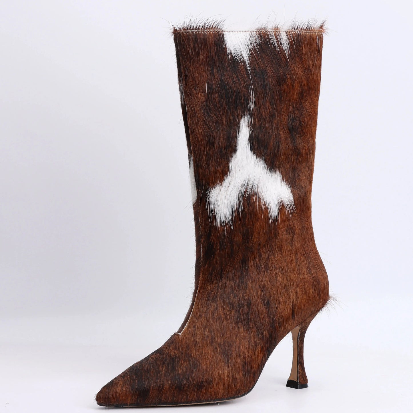 Designer retro fashion cowhide luxury fashion boots for women 2025 pointed thin heel slimming versatile sleeve western boots
