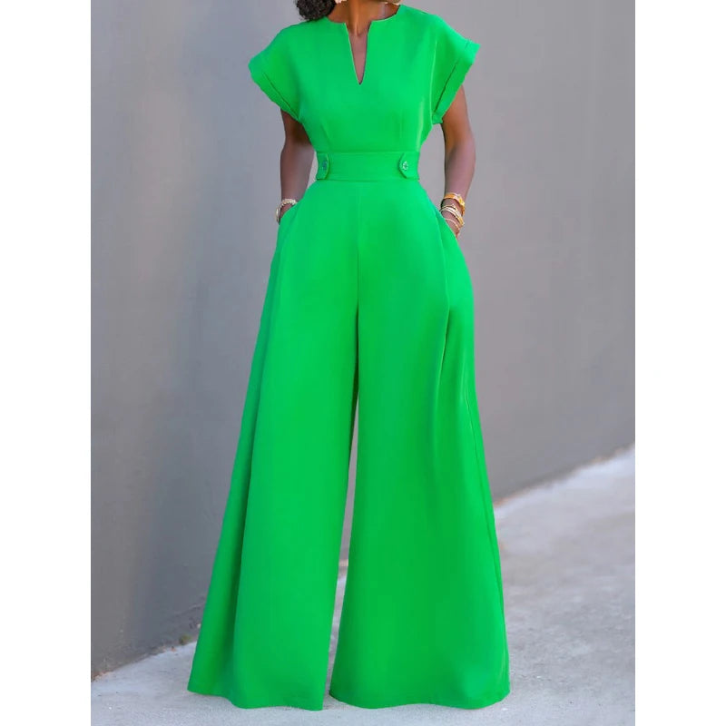 Women Black White Color Wide Leg Jumpsuits 2024 New Summer Cap Sleeves Loose Fashion Urban Casual Office Jump Suits