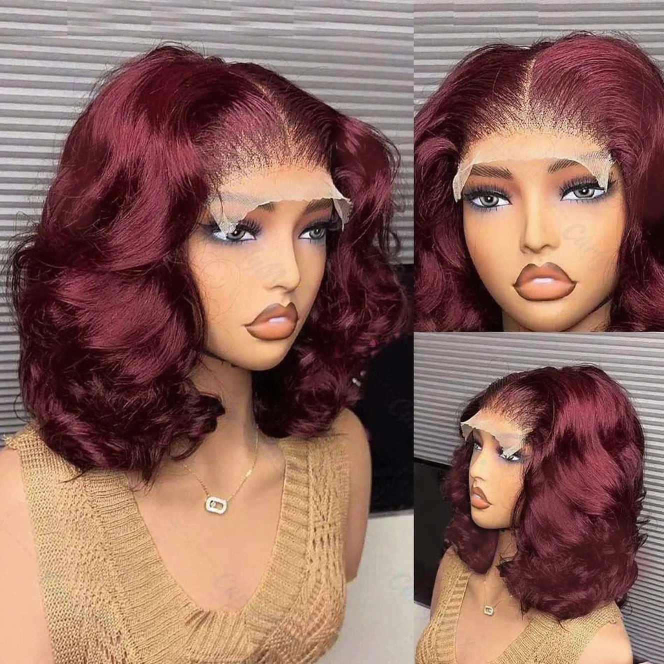 250% Density Burgundy Red #99J Short Bob Wig 13x4 HD Lace Front Wig Loose Deep Wave Bob Wigs 100% Human Hair Lace Wigs For Women