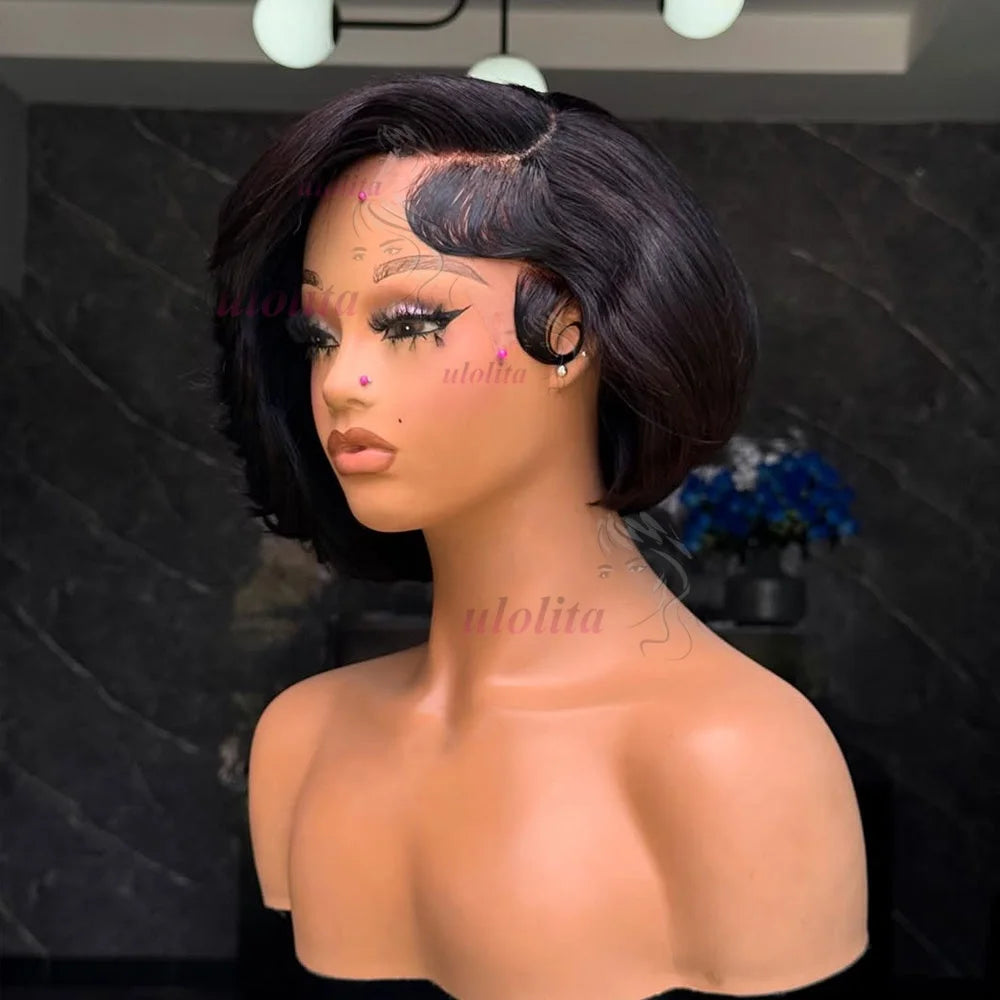 Layered Cut Straight Bob Wig Natural Color Lace Closure Wig Wear and Go 4x4/13x4 Glueless Wig Free Part Minimalist Lace Bob Wig