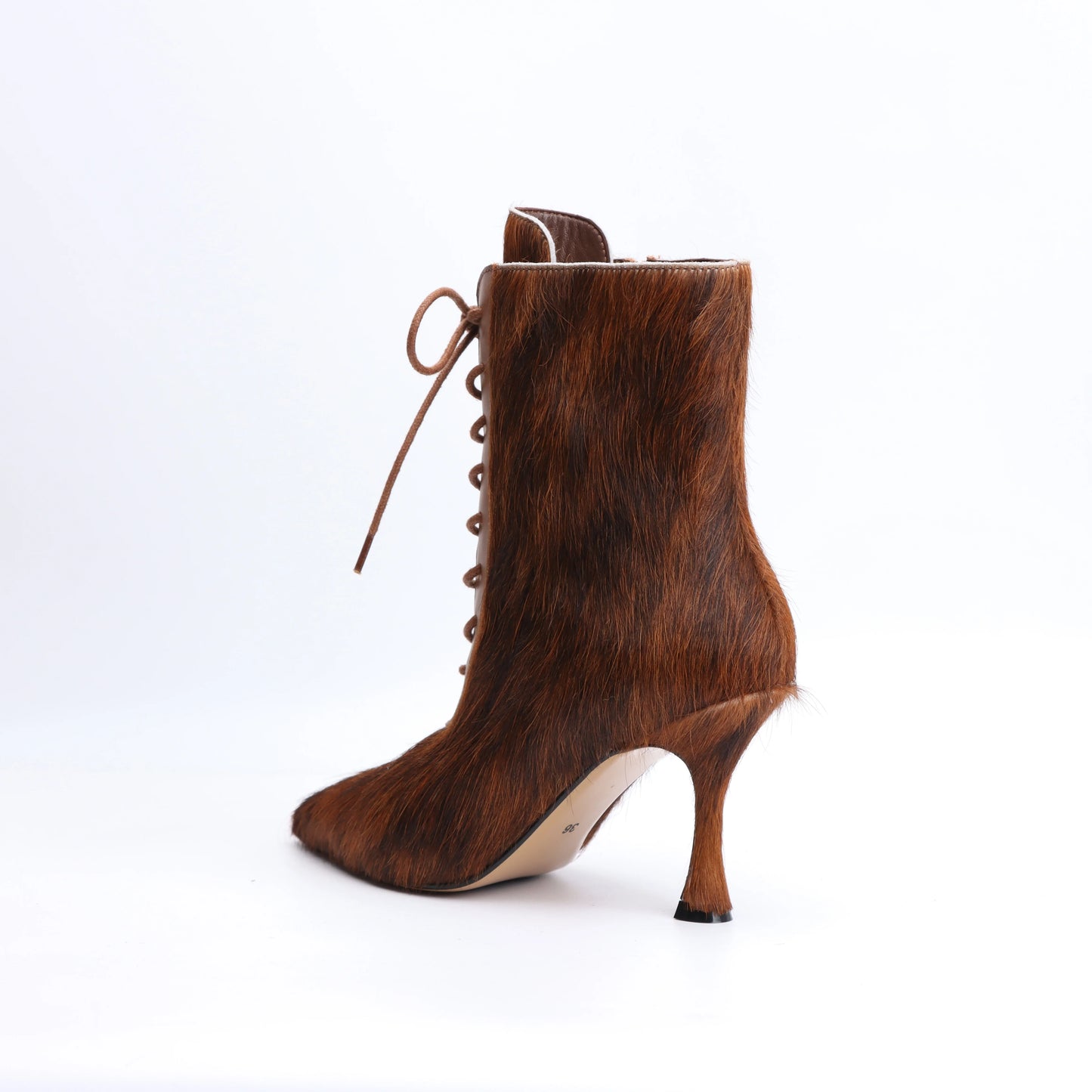 2025 designer women's British style pointed short boots with high, thin heels and lace up real leather boots