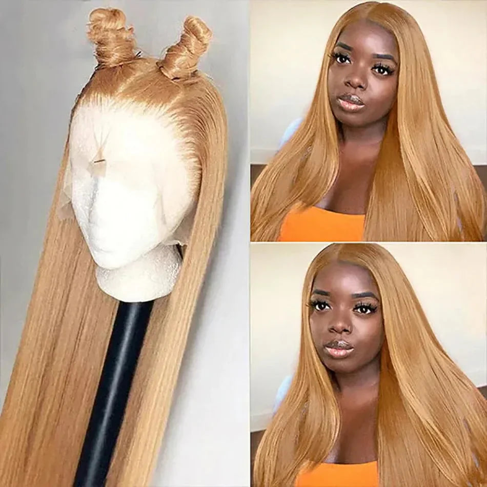 #27 Honey Blonde HD Lace Wig 13x6 Human Hair Bone Straight Lace Frontal Wig 13x4 Transparent Colored Lace Front Wigs For Women