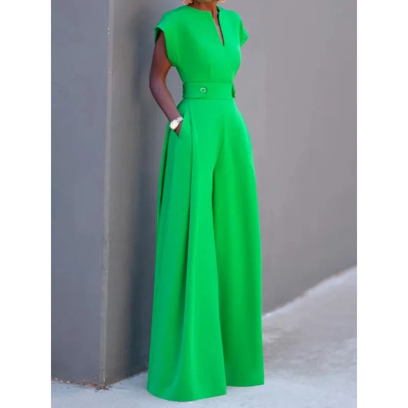 Women Black White Color Wide Leg Jumpsuits 2024 New Summer Cap Sleeves Loose Fashion Urban Casual Office Jump Suits