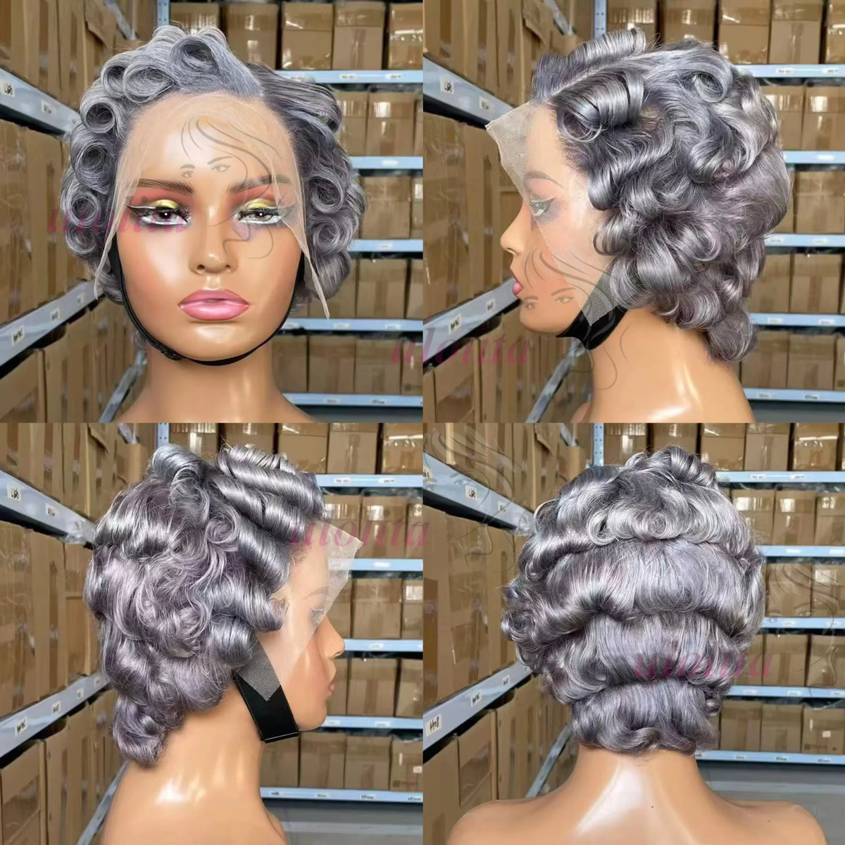 Glueless Salt And Pepper Curly Human Hair Pixie Wig for Women