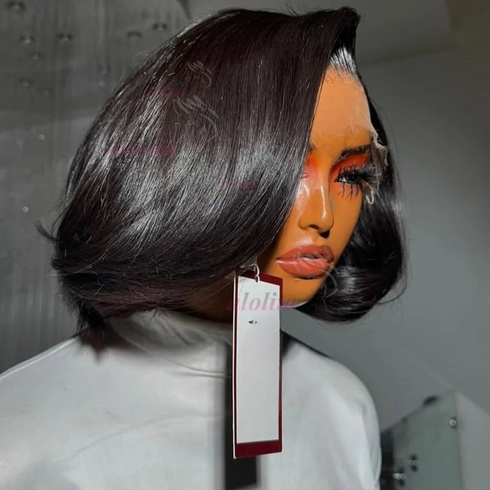 Layered Cut Straight Bob Wig Natural Color Lace Closure Wig Wear and Go 4x4/13x4 Glueless Wig Free Part Minimalist Lace Bob Wig
