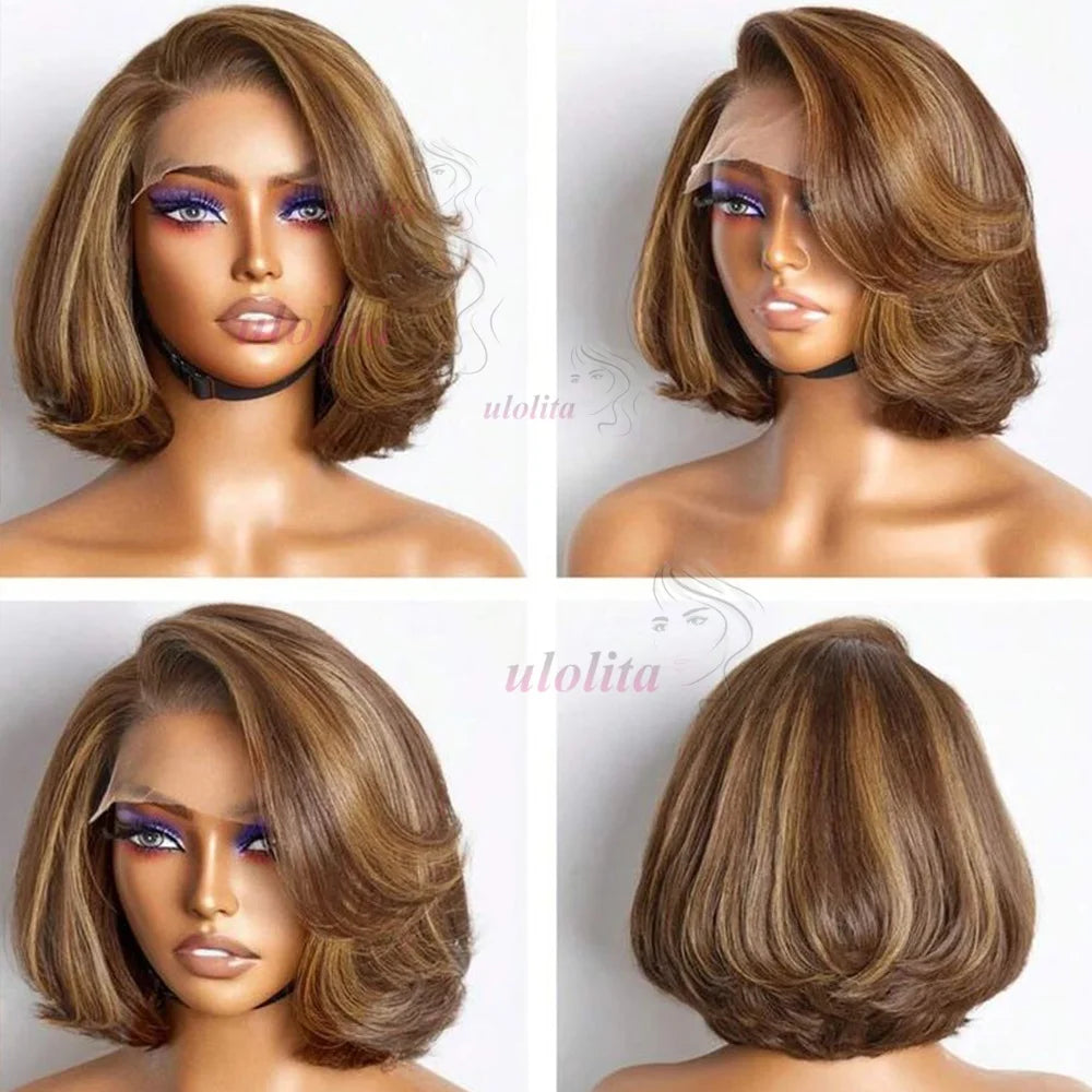 Layered Cut Straight Bob Wig Natural Color Lace Closure Wig Wear and Go 4x4/13x4 Glueless Wig Free Part Minimalist Lace Bob Wig