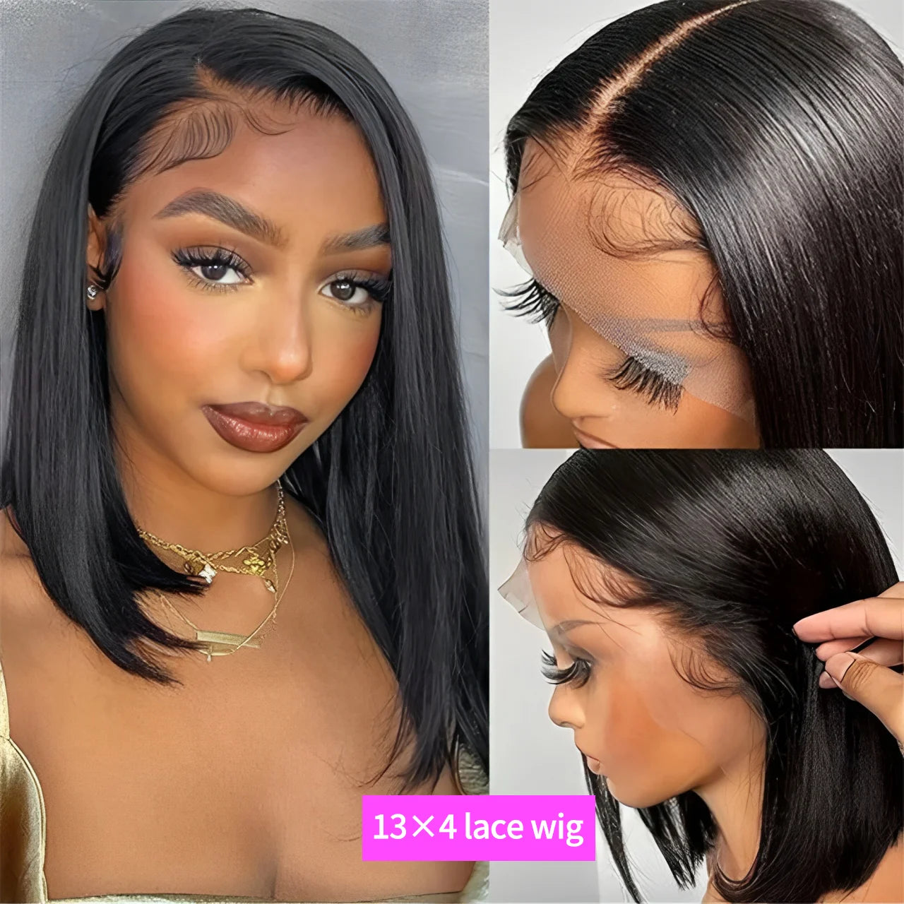 Straight Short Bob Wig 200% Density 13x4 HD Lace Frontal Wig 4x4 Transparent Lace Front Short bob Wigs 100% Human Hair For Women