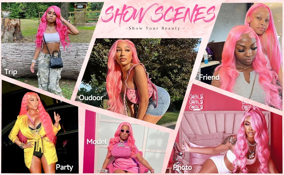 Pink Lace Front Wigs Human Hair Body Wave 13x6 HD Lace Frontal Wig Brazilian Colored Human Hair Wigs 100% 13x4 Loose Wave Wigs