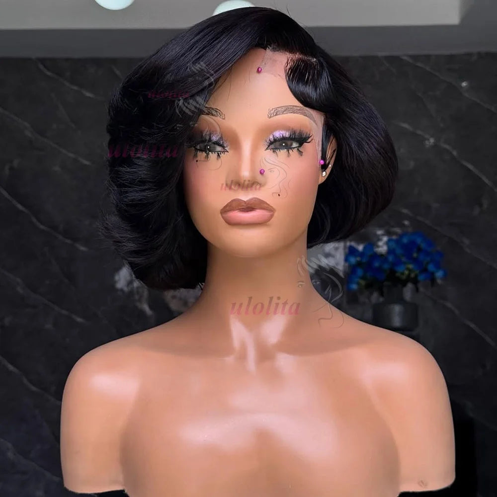 Layered Cut Straight Bob Wig Natural Color Lace Closure Wig Wear and Go 4x4/13x4 Glueless Wig Free Part Minimalist Lace Bob Wig