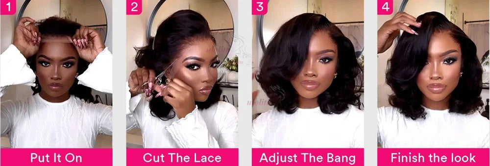 Layered Cut Straight Bob Wig Natural Color Lace Closure Wig Wear and Go 4x4/13x4 Glueless Wig Free Part Minimalist Lace Bob Wig