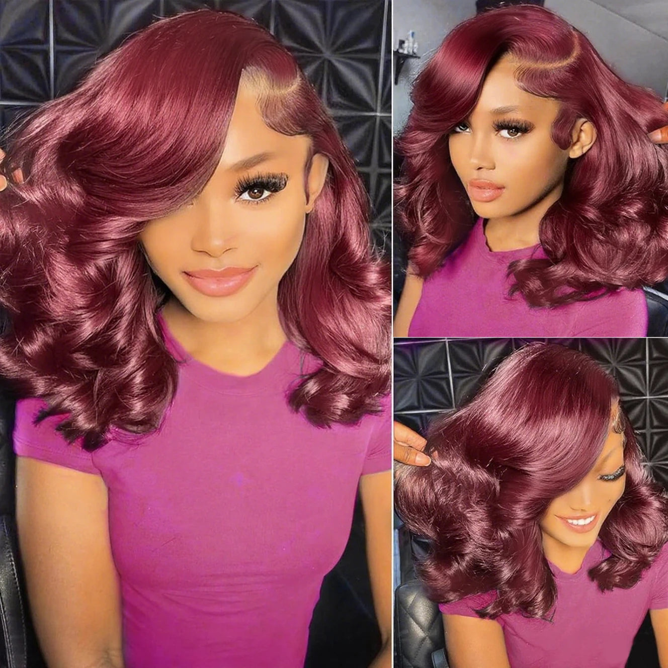 250% Density Burgundy Red #99J Short Bob Wig 13x4 HD Lace Front Wig Loose Deep Wave Bob Wigs 100% Human Hair Lace Wigs For Women