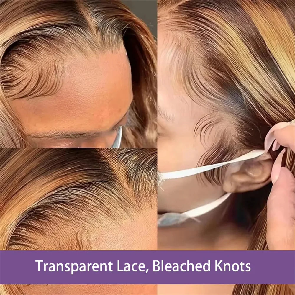 Highlight Body Wave Bob Wig Human Hair 13X4 Lace Front Human Hair Wigs For Women Honey Blonde HD Transparent Lace Frontal Wig