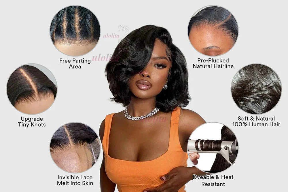 Layered Cut Straight Bob Wig Natural Color Lace Closure Wig Wear and Go 4x4/13x4 Glueless Wig Free Part Minimalist Lace Bob Wig