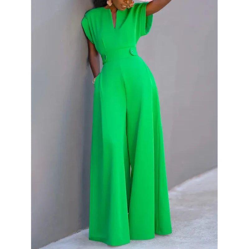 Women Black White Color Wide Leg Jumpsuits 2024 New Summer Cap Sleeves Loose Fashion Urban Casual Office Jump Suits