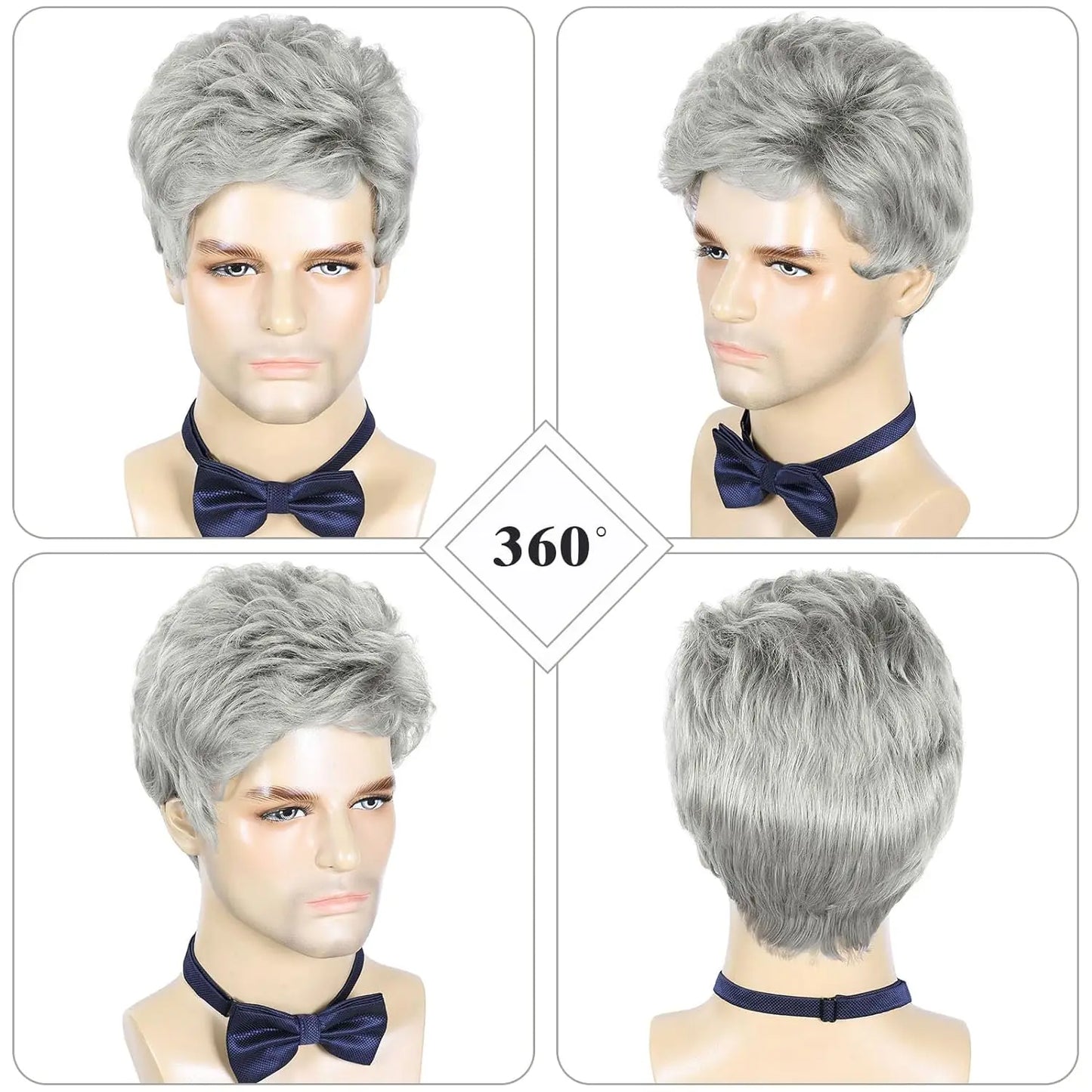 Men Wigs Short Silver Gray Wig Synthetic Heat Resistant Natural Halloween Cosplay Hair Wig