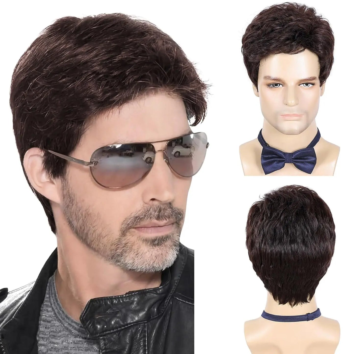 Men Wigs Short Silver Gray Wig Synthetic Heat Resistant Natural Halloween Cosplay Hair Wig