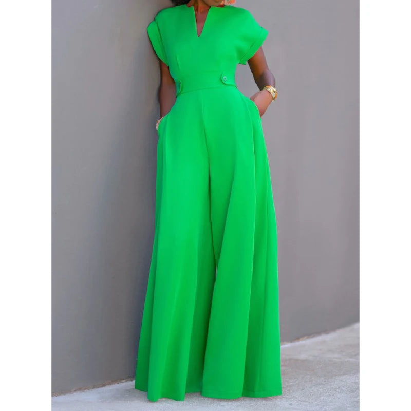 Women Black White Color Wide Leg Jumpsuits 2024 New Summer Cap Sleeves Loose Fashion Urban Casual Office Jump Suits
