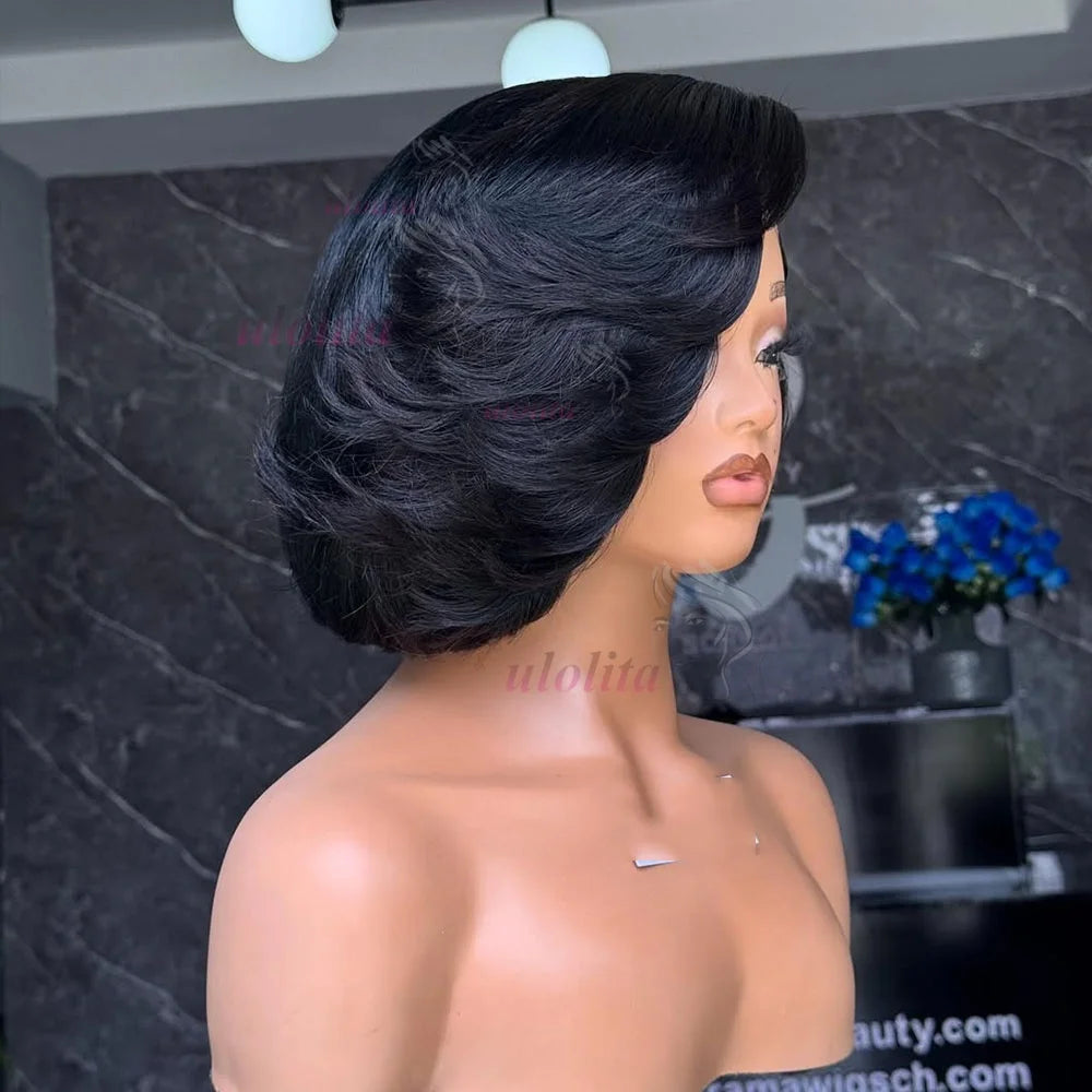 Layered Cut Straight Bob Wig Natural Color Lace Closure Wig Wear and Go 4x4/13x4 Glueless Wig Free Part Minimalist Lace Bob Wig