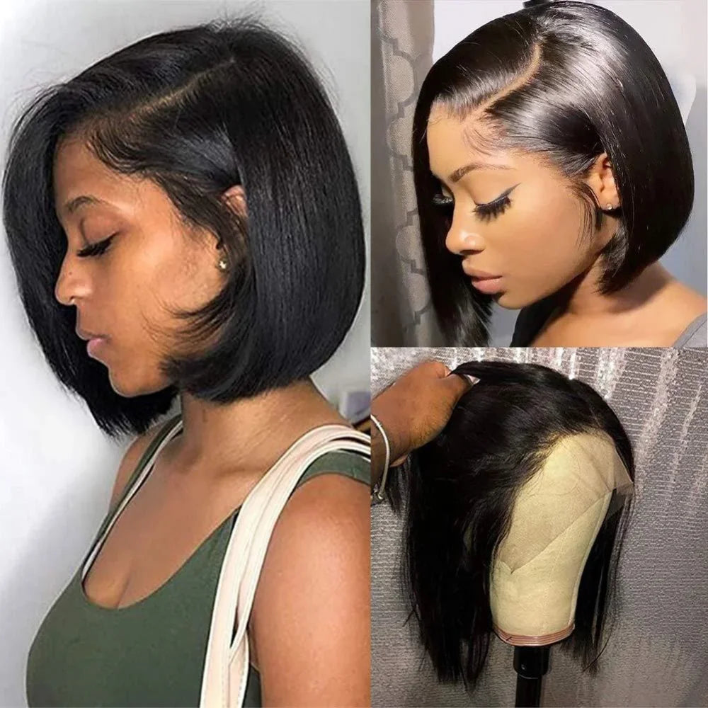 Straight Short Bob Wig 200% Density 13x4 HD Lace Frontal Wig 4x4 Transparent Lace Front Short bob Wigs 100% Human Hair For Women