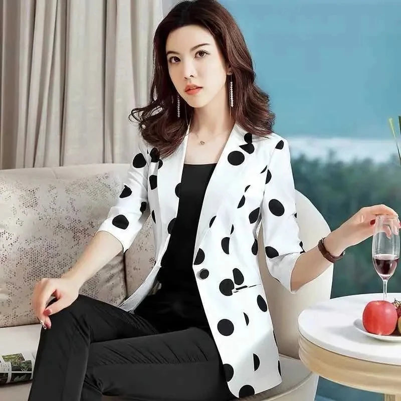 Polka Dot Ssuit Jacket Female Ins Spring Summer 2024 New Korean Thin Section Slim Fashion Print A Buckle Blazer Mother Tide 427