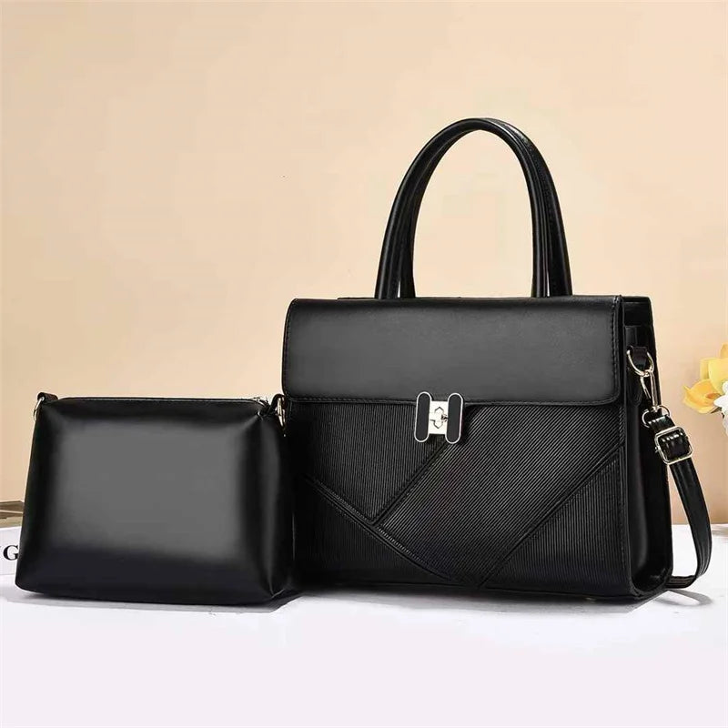 Women's New Style Large Capacity Zipper Shoulder Bag Simple Solid Color Two-Piece Handheld Polyester Feathers Pearl