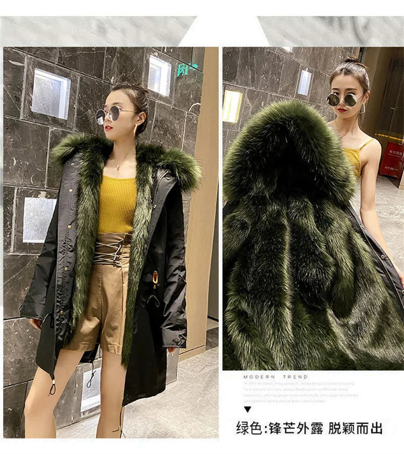 Winter Thick Warm Parkas Women Mink Detachable Inner Fur One Coat Long FauxFur Mink Cotton Jackets Female Hooded Chaquetas Mujer