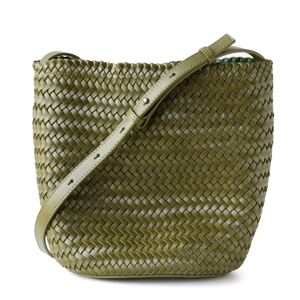 Luxury Vintage PU Leather Braided Bucket Bag for Women New High-End Hand-Woven Single-Shoulder Crossbody Bag Foldable Durable