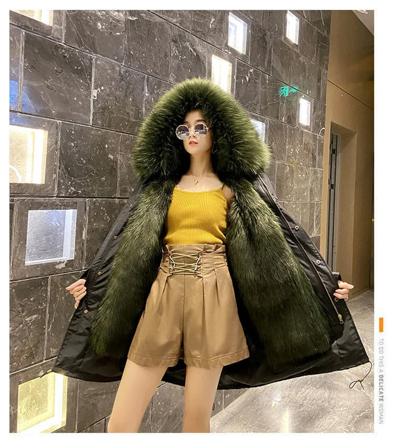 Winter Thick Warm Parkas Women Mink Detachable Inner Fur One Coat Long FauxFur Mink Cotton Jackets Female Hooded Chaquetas Mujer