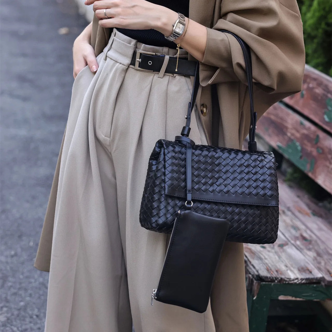 2025 New Luxury Top-grain Cowhide Genuine Leather Handmade Woven Women's Flap Bag Leather Handcrafted Handbags for Women