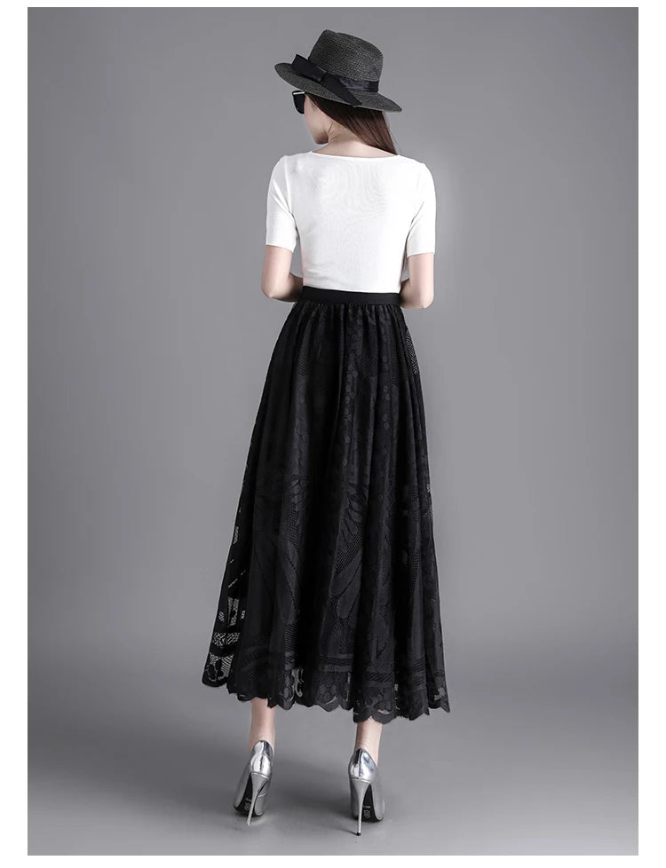 Fashion Long Black Skirt For Women A Line Lace Skirt Women Long Maxi Skirts For Women Summer Faldas Mujer