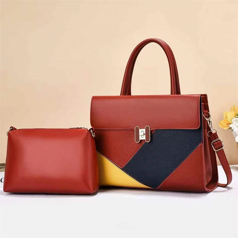 Women's New Style Large Capacity Zipper Shoulder Bag Simple Solid Color Two-Piece Handheld Polyester Feathers Pearl