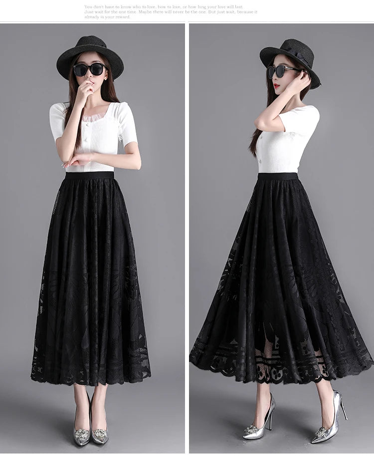 Fashion Long Black Skirt For Women A Line Lace Skirt Women Long Maxi Skirts For Women Summer Faldas Mujer