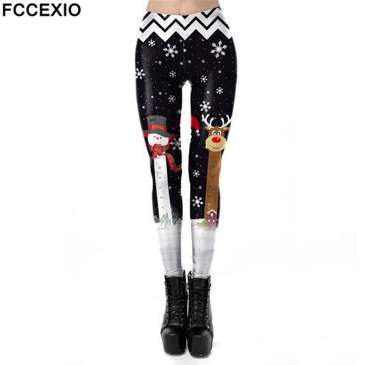 FCCEXIO Christmas Leggings For Women St Patrick's day Leggins 3D Printed Workout Legin Festival Legging Elastic Slim