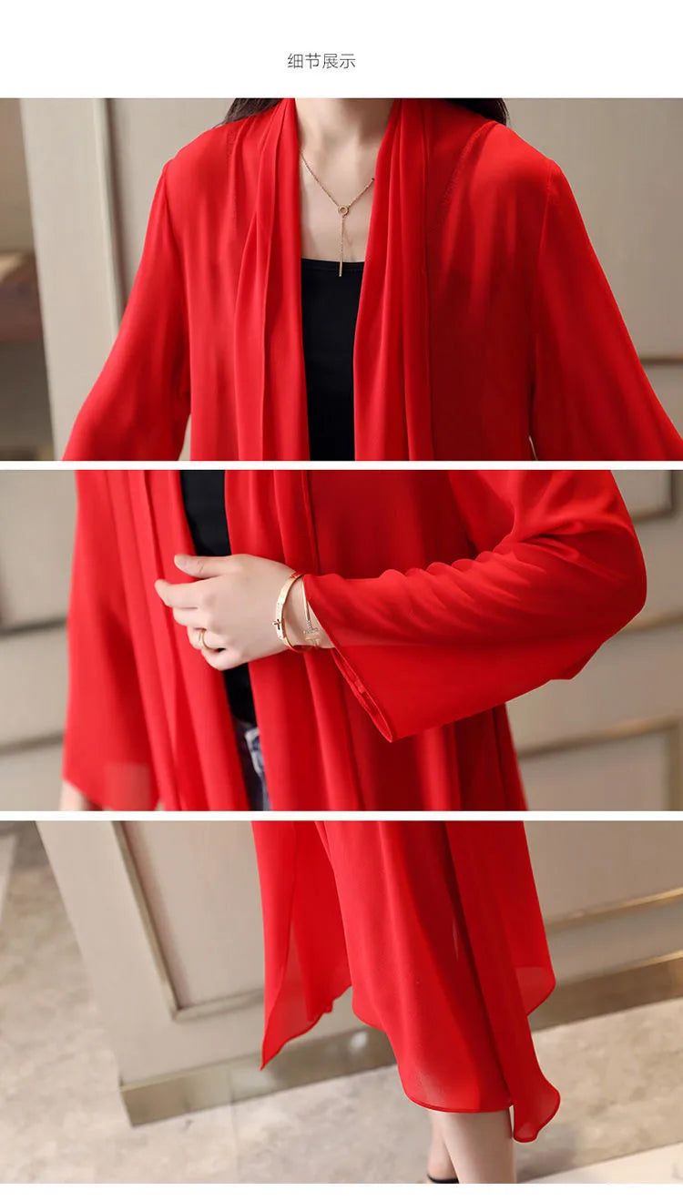 Women Clothing 2021Female Summer Thin Section Long Sun Protection Clothing Long Sleeve Shawl Chiffon Cardigan Trend Coat B19