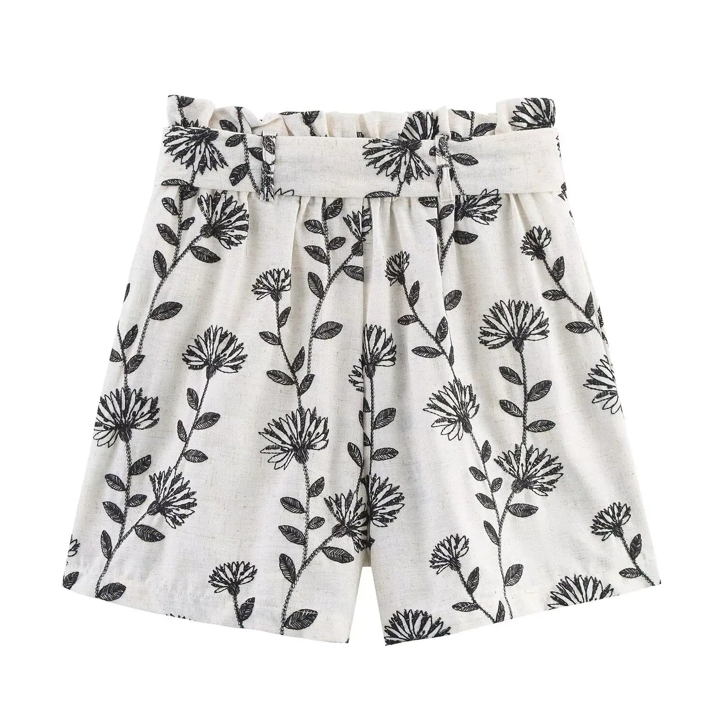 PB&ZA Women 2025 New Chic Fashion Embroidered Paper Bag Style Casual Shorts Skirts Vintage High Waist Female Skorts Mujer