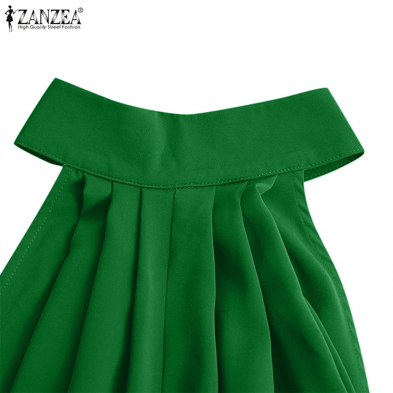 ZANZEA 2024 Summer Women Party Elegant Jumpsuits Wide Leg Rompers Solid Color Wide Leg Playsuits Holiday Chic Sleeveless Overall
