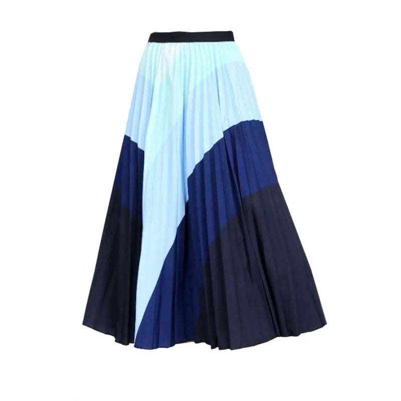 Casual Floral Midi Pleated Skirt For Women Fashion Printed Flower A Line Elastic High Waist Mid-length Skirt Female Ladies falda