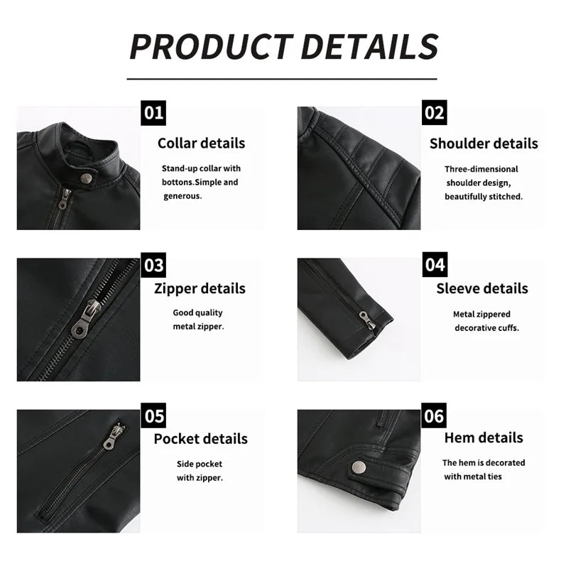 Women Leather Jacket 2025 Spring Autumn Black PU Leather Coat Stand-up Collar Motor Biker Jacket