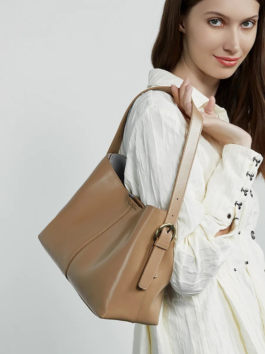 2025 Luxury Top Layer Vegetable Tanned Cowhide Leather Tote Bag Large Capacity Genuine Leather Shoulder Crossbody Bag for Women