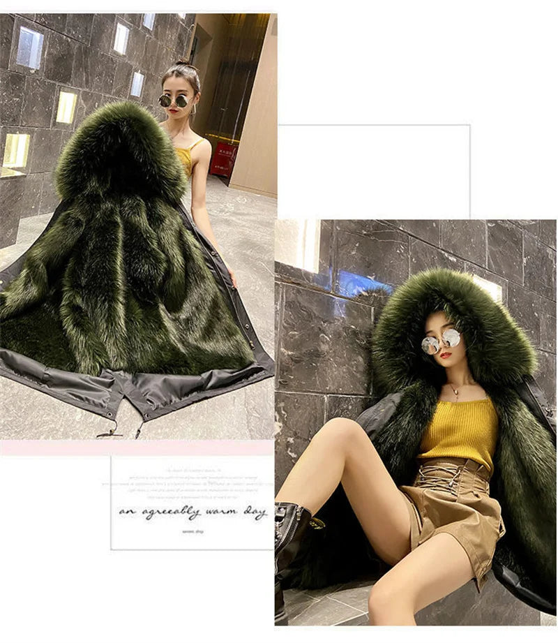 Winter Thick Warm Parkas Women Mink Detachable Inner Fur One Coat Long FauxFur Mink Cotton Jackets Female Hooded Chaquetas Mujer