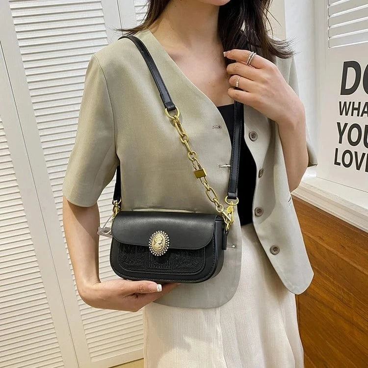 2025 Unique Chain Shoulder Strap Design with Dark Flower Pattern, Exquisite and Elegant Women's Single Shoulder Crossbody Bag