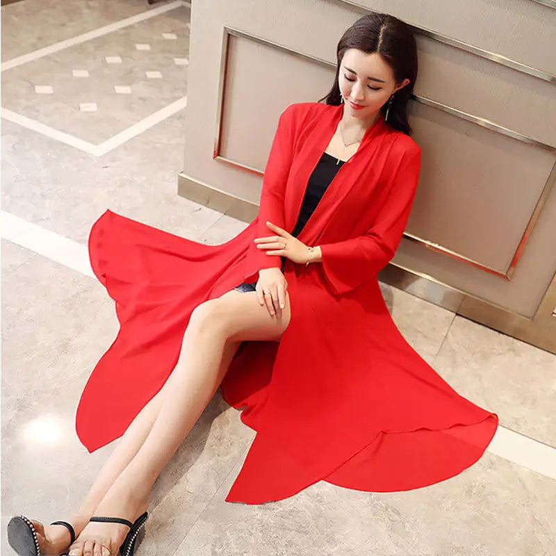 Women Clothing 2021Female Summer Thin Section Long Sun Protection Clothing Long Sleeve Shawl Chiffon Cardigan Trend Coat B19