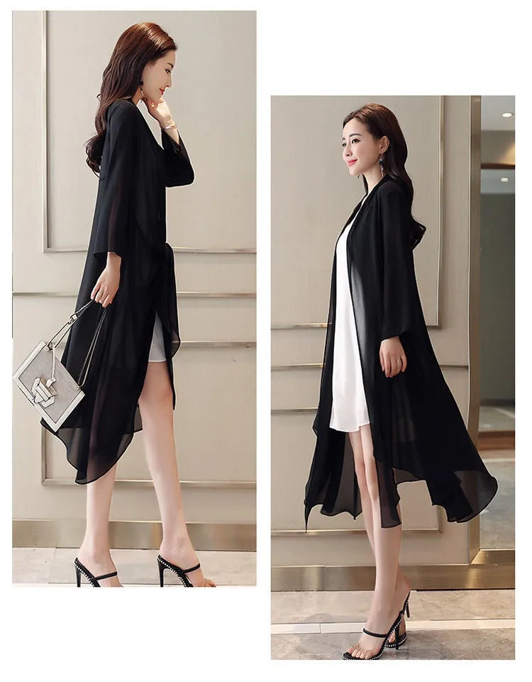 Women Clothing 2021Female Summer Thin Section Long Sun Protection Clothing Long Sleeve Shawl Chiffon Cardigan Trend Coat B19