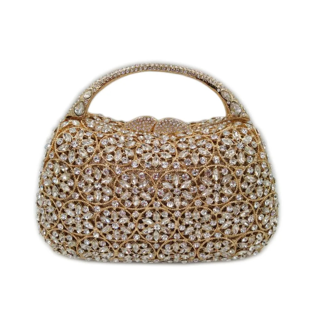 Women Champagne/Blue Color Stone Evening Bags Purses and Handbags Wedding Party Dinner Crystal Flower Clutch Bags Minaudiere Bag