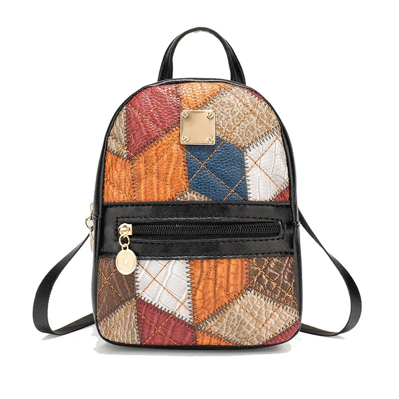 2025 New Women's Mini Backpack Vintage Geometric Pattern Backpacks Portable Small Schoolbag Shoulder Bag Students Summer Spring