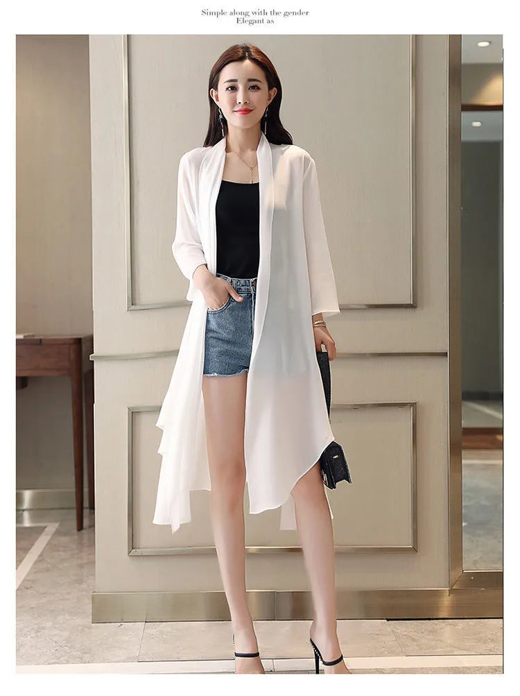 Women Clothing 2021Female Summer Thin Section Long Sun Protection Clothing Long Sleeve Shawl Chiffon Cardigan Trend Coat B19