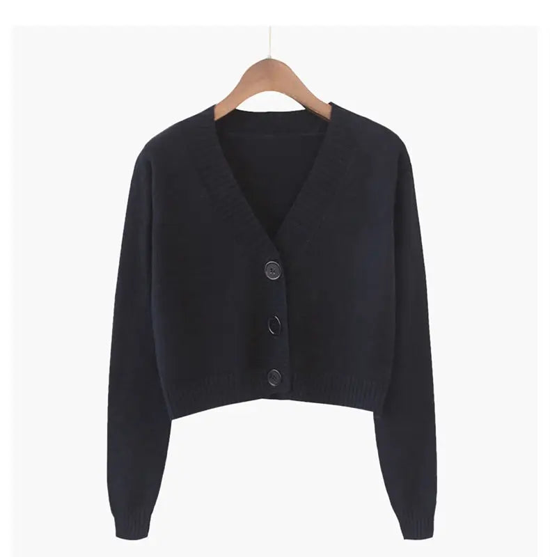 Knitted Cropped Cardigan Women Korean Short Sweater Long sleeve Crop Top V neck Fashion Y2k Clothes Green Blue