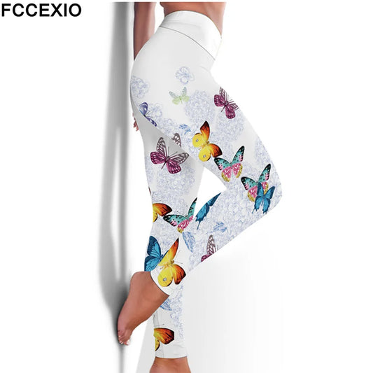 FCCEXIO High Waist Fitness Elastic Leggings 6 Colors The Butterfly 3D Print Sexy  Leggins Casual Workout Sport Pants